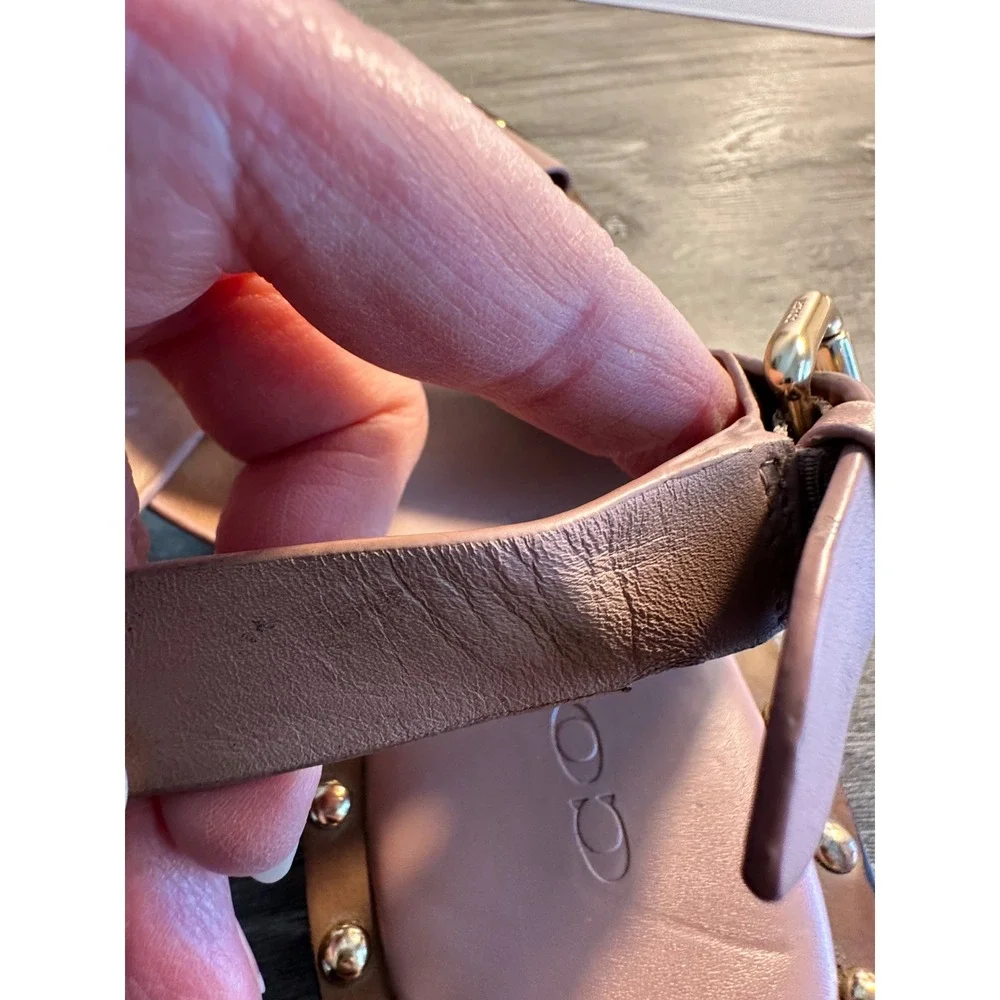 Coach C4376 Gemma‎ Leather Crossover Sandals Size 8B Pink Studded Sling Back